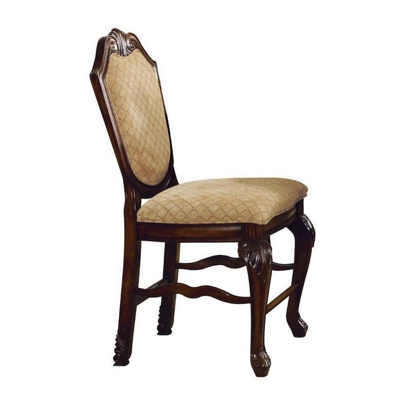 Set of 2 24-Inch Counter Height Chairs Beige Fabric with Crown Top Back - 21 L x 26 W x 47 H Inches - Brown-Beige