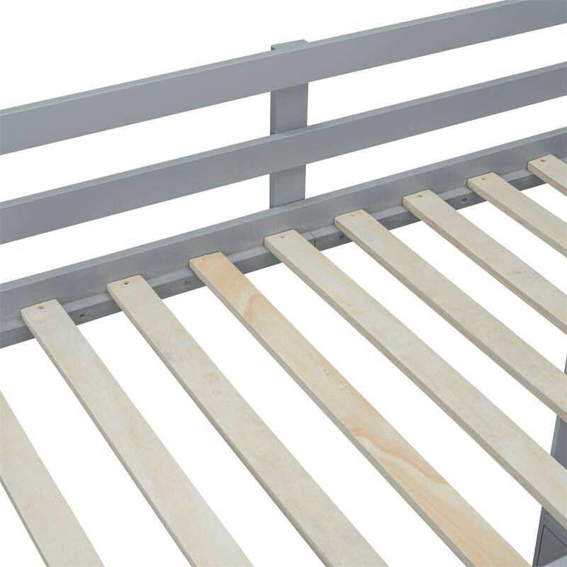 Twin Size Loft Bed With Large Shelves, Writing Desk And Led Light