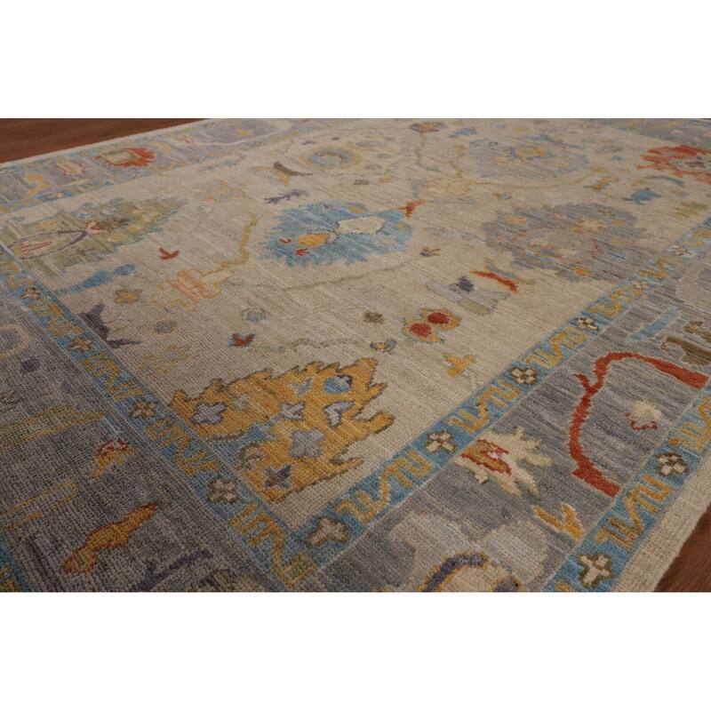 Vegetable Dye Oushak Area Rug Handmade Beige Wool Carpet - 5'0"x 6'10"