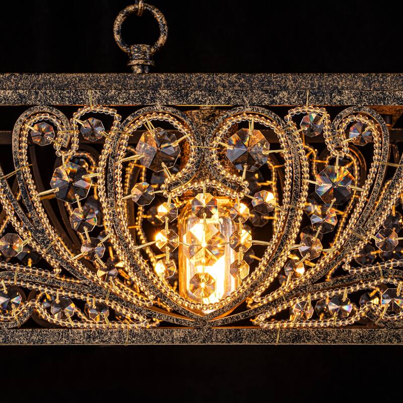 Vintage Glam 4-Light Linear Crystal Pendant Light for Kitchen Island Dining Room