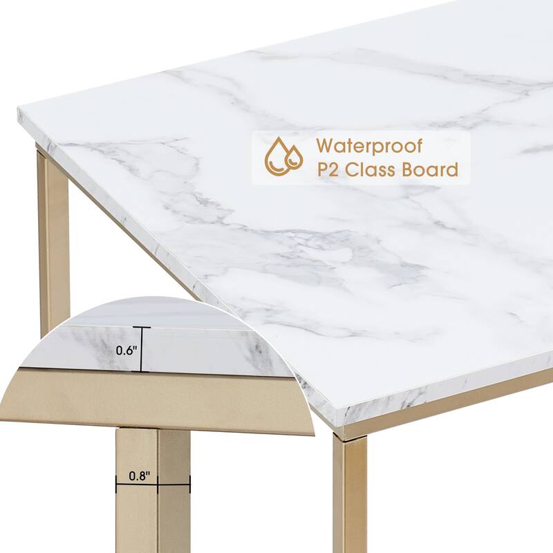 MCombo Computer Gaming Desk Office Desk with 3-Tier Shelves, Marble Finish