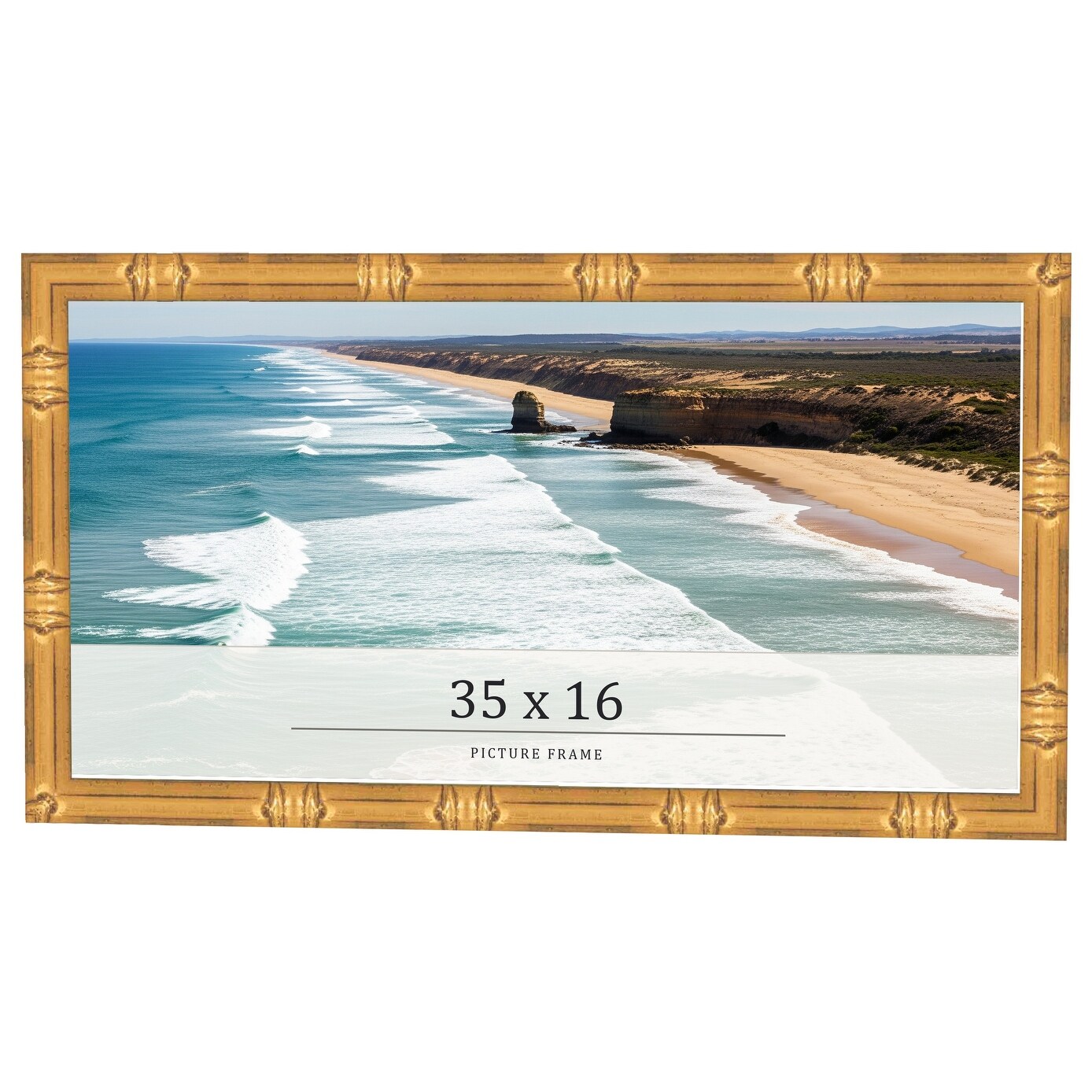 35x16 Frame Gold Bamboo Solid Wood Picture Frame | 1 Inch Moulding