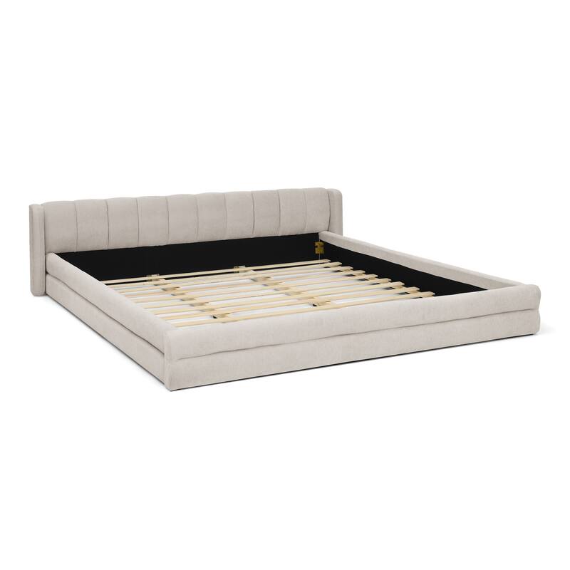 King Upholstered Bed Frame with Plush Chenille Fabric & Solid Headboard
