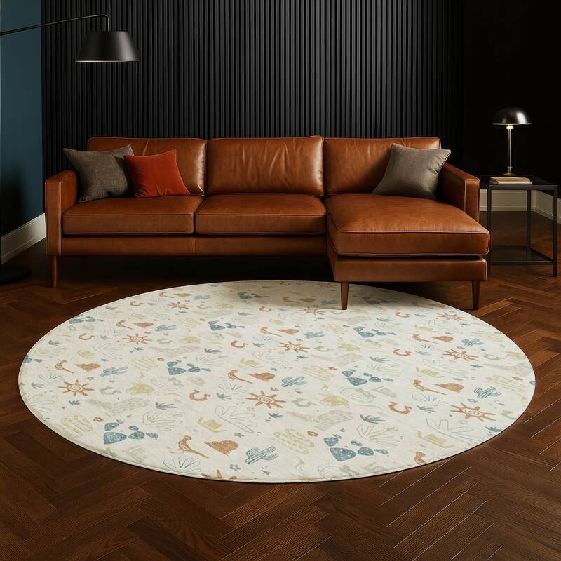 Machine Washable Indoor/ Outdoor Cowboy Ranch Chantille Rug