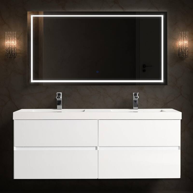Blossom Assisi 72 Inch Wall Mounted Bathroom Vanity with Sink - Glossy White - 60" with Acrylic Sink