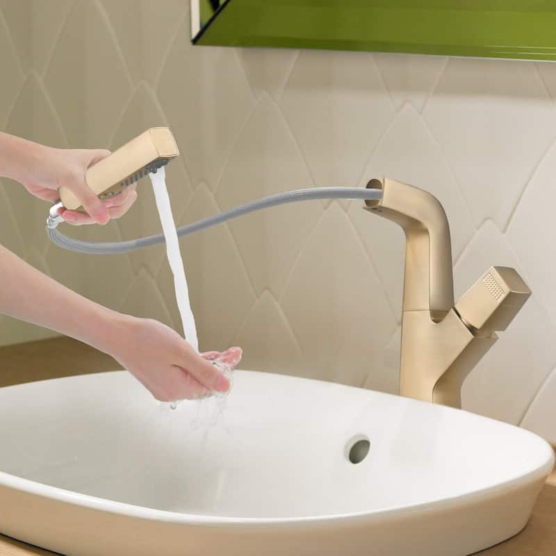 Solid Brass Pull Out 360° Swivel Single Hole Bathroom Faucet