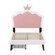 preview thumbnail 4 of 28, Twin Size Upholstered Princess Bed with Crown Headboard and 2 Drawers, Platform Bed in White+Pink