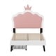 preview thumbnail 4 of 14, Twin Size Upholstered Princess Bed with Crown Headboard and 2 Drawers, Platform Bed in White+Pink