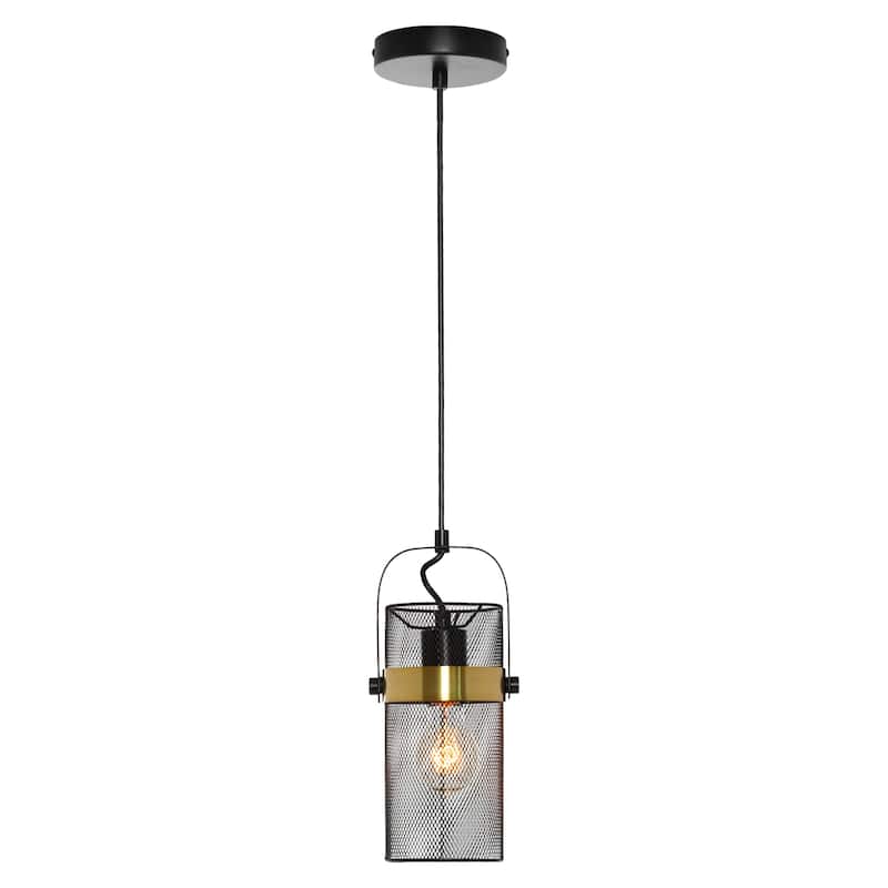 Alan River of Goods Black and Gold Metal Mesh Drum Shade 5.25-Inch Pendant Light - 5.25" x 5.25" x 13/61" - 5.25" x 5.25" x 13/61" - Black/Gold