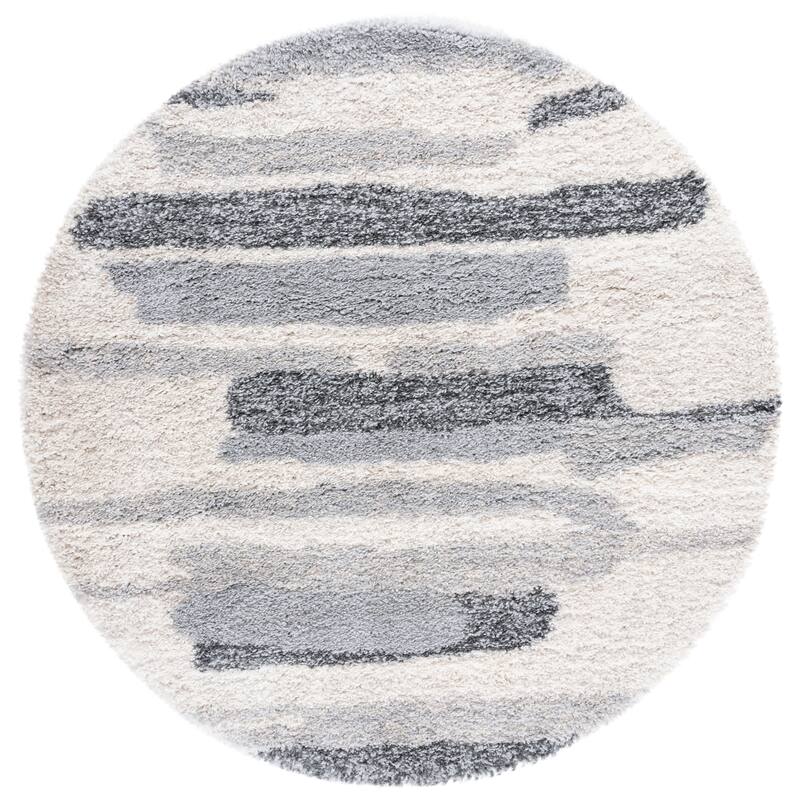 SAFAVIEH Fontana Shag Radha Modern Abstract 2-inch Thick Rug - 6'7" Round - Grey/Ivory