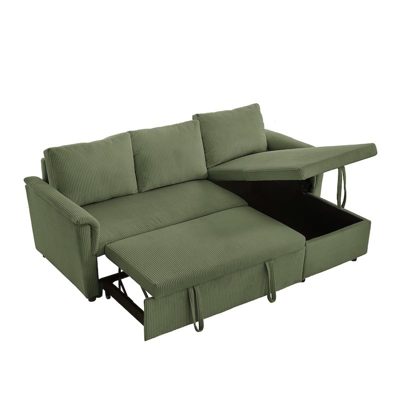 Pull-out Daybed L-Shaped Loveseat Sofa with Storage Chaise Lounge Convertible Sleeper Sofa Bed Tufted Upholstered Reclining
