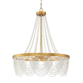 Fiona 4 Light Antique Gold Chandelier with White Beads - 27'' W x 33.25'' H