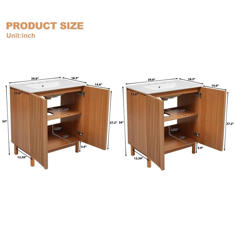 60.2'' Freestanding Bathroom Vanity in Wood with Integrated Ceramic Sink and Solid Wood Legs - 59.8'' x 18.3'' x 34''