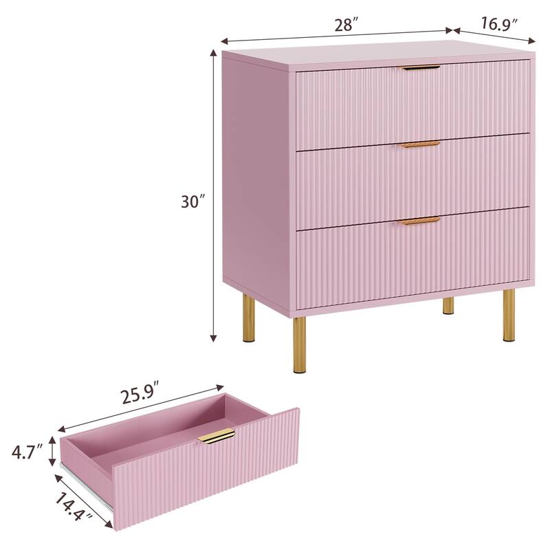 3 Drawer Dresser, Wood Chest of Drawers Organizer Storage with Gold Handle, Small Storage Cabinet