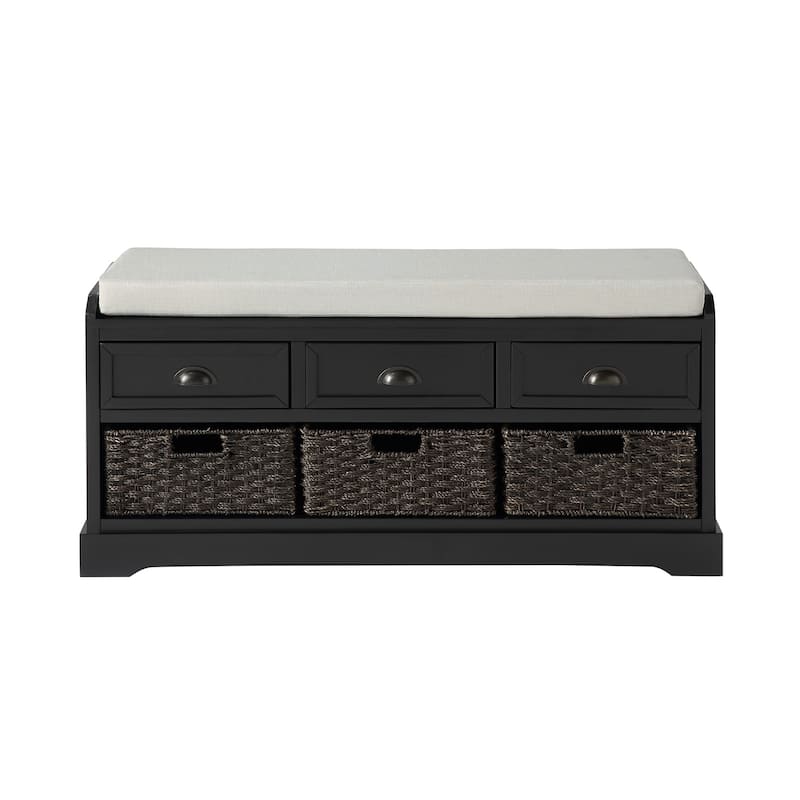 Wood Storage Bench with 3 Drawers and 3 Baskets