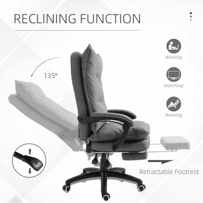 Vinsetto 360° Swivel Executive Home Office Chair Adjustable Height Linen Style Fabric Recliner,Grey