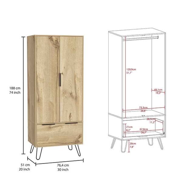 30.1" Modern Double-door Armoire with One Drawer and Hanging Rod for Bedroom