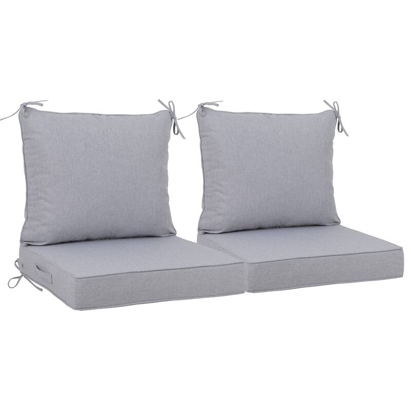 2 Pieces Waterproof Polyester Patio Seat and Back Cushions 24x24 Deep Comfort for Outdoor Seating - Light Grey