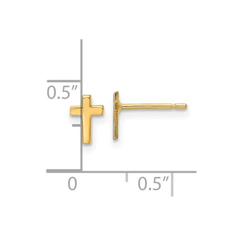 Curata 14k Yellow Gold Girls Small Flat Polished Cross Post Earrings (5mm x 6mm)