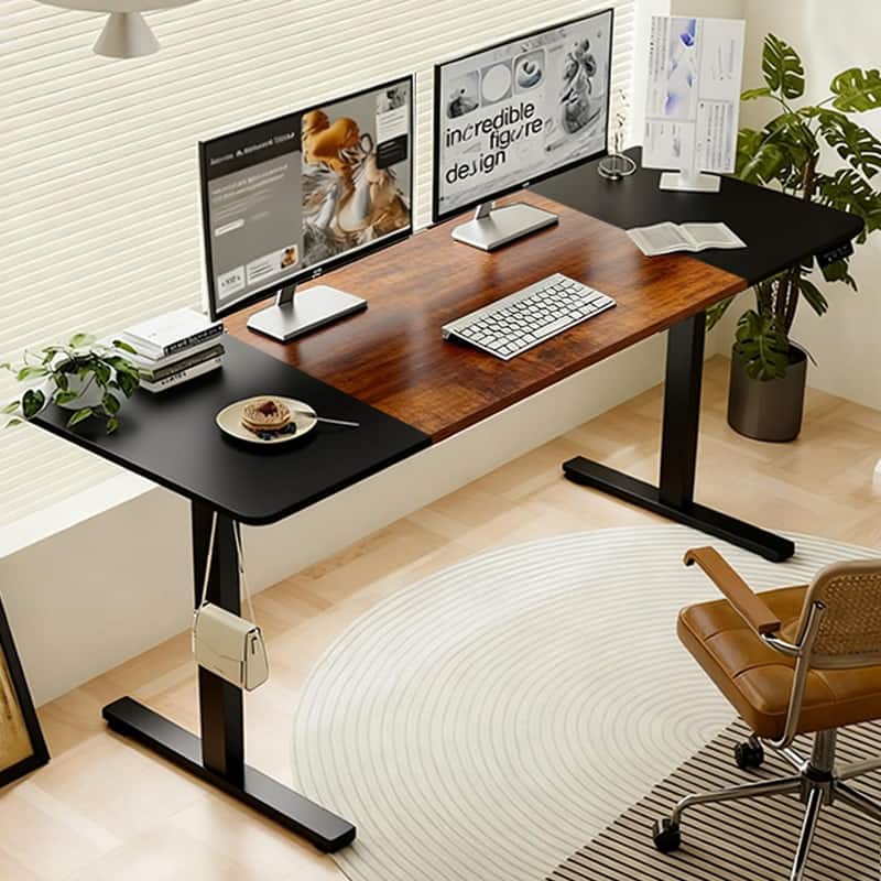 Rossetta 55" Electric Height Adjustable Standing Desk with Double Beam Single Motor - Black+Brown
