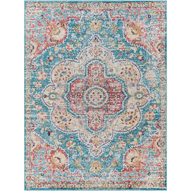Hal Vintage Boho Traditional Pink Medallion Area Rug