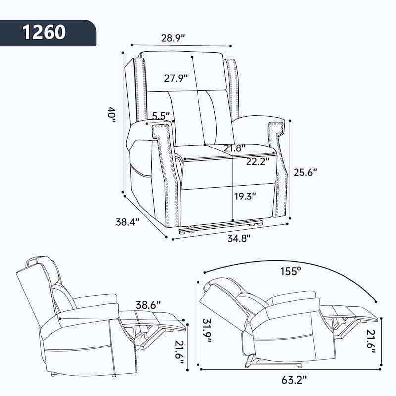 Manual Recliner Chair in Faux Leather for Living Room with Heavy Duty Motion Mechanism, 8 vibrating nodes