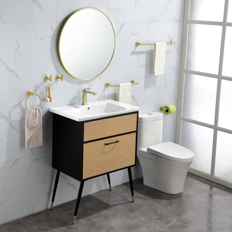 6 Piece Brushed Gold Stainless Steel Wall Mount Bathroom Hardware Set