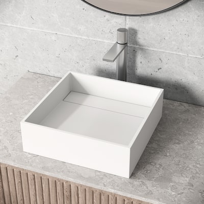 VIGO Montauk Square Matte Stone Vessel Bathroom Sink - 15.125"L x 15.125"W x 4.75"H
