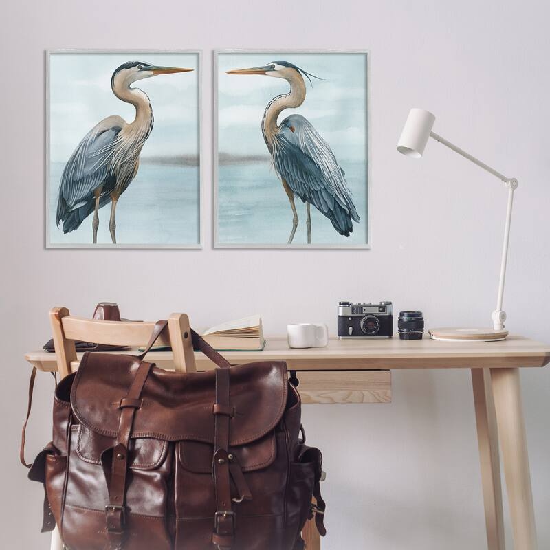 Stupell Detailed Heron Bird Duo 2 Piece Framed Giclee Art Set Design by Grace Popp