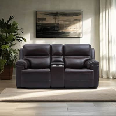 Genuine Leather Dual Power LoveSeat with Console, Adjustable Headrest, Footrest, USB/Type-C & Zero Gravity