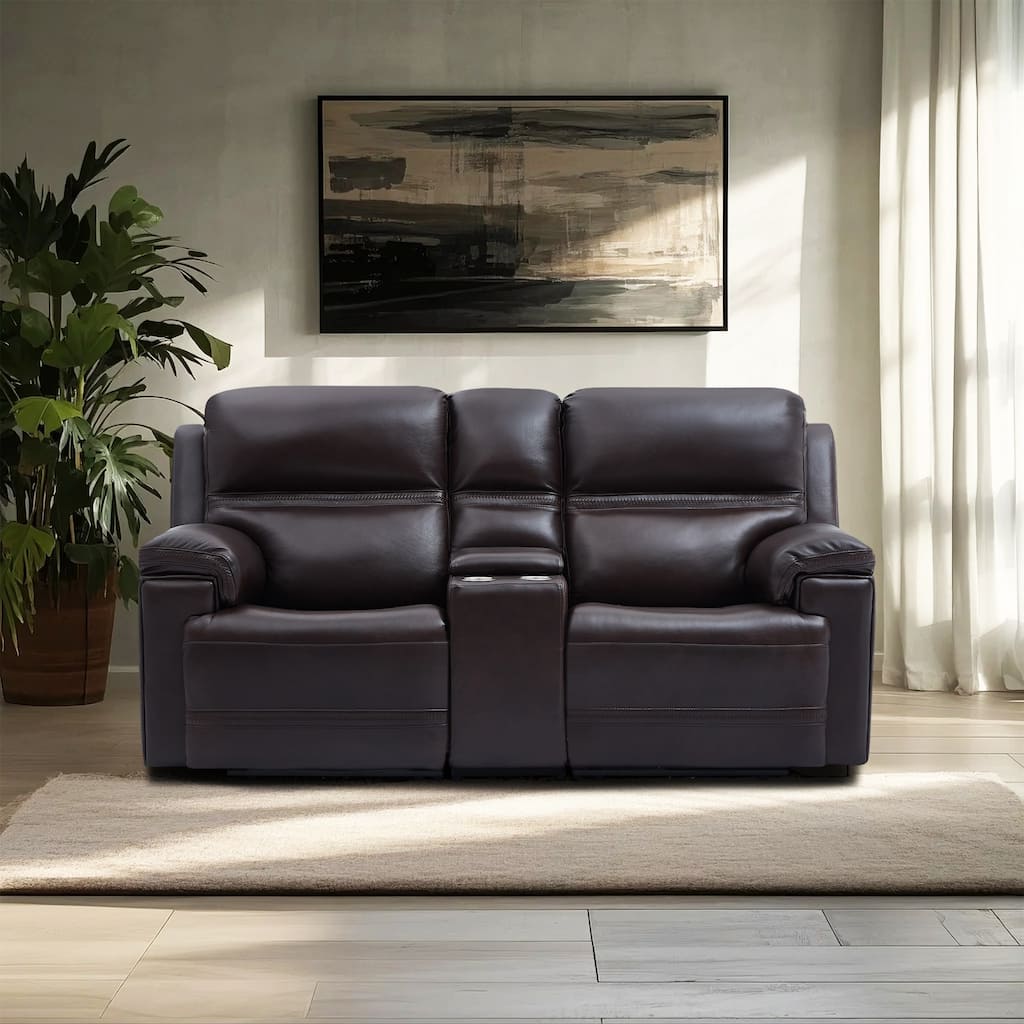 Genuine Leather Dual Power LoveSeat with Console, Adjustable Headrest, Footrest, USB/Type-C & Zero Gravity