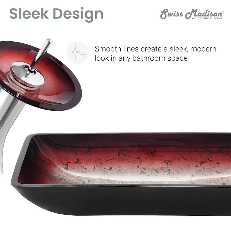 Vincennes Rectangular Glass Vessel Sink With Faucet, Ember Red - 22.2" x 14" 4.35"