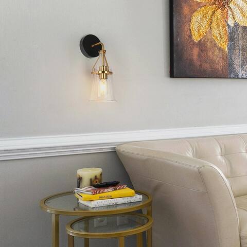 Haye Mid-Century Modern 1-Light Bathroom Vanity Lights Seeded Glass Wall Sconce - L 5.5" x W 6.7" x H 13.8"