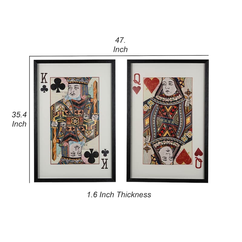 24 x 35 Set of 2 Framed Wall Art, King Queen Card Pair, Gold, Black, Red