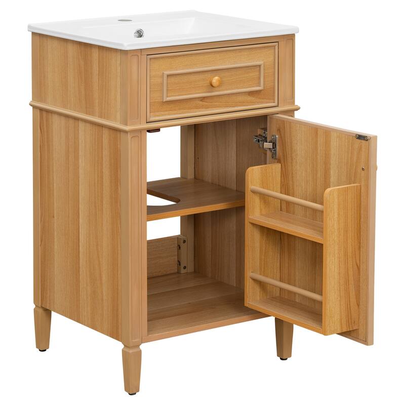 Roomfitters 20" Bathroom Vanity with Sink, Solid Pinewood Frame & Legs, Tilt-Out Drawer, Soft-Close Door with Racks