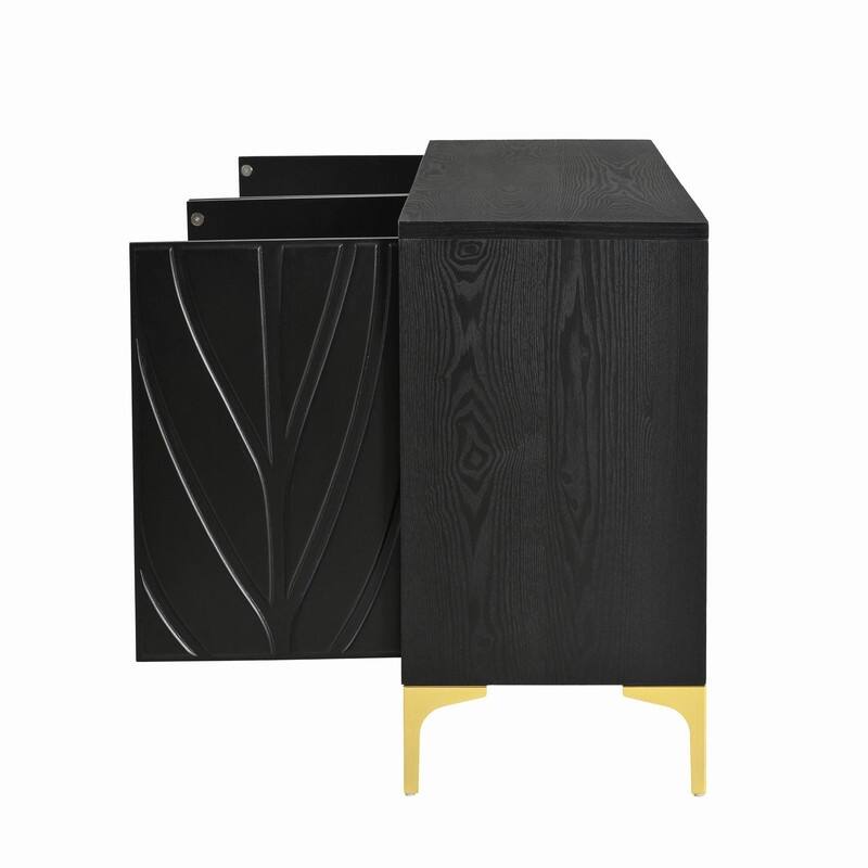 59.84" Carved Sideboard Buffet Cabinet with Press-to-Open Design for Dining Room or Living Room