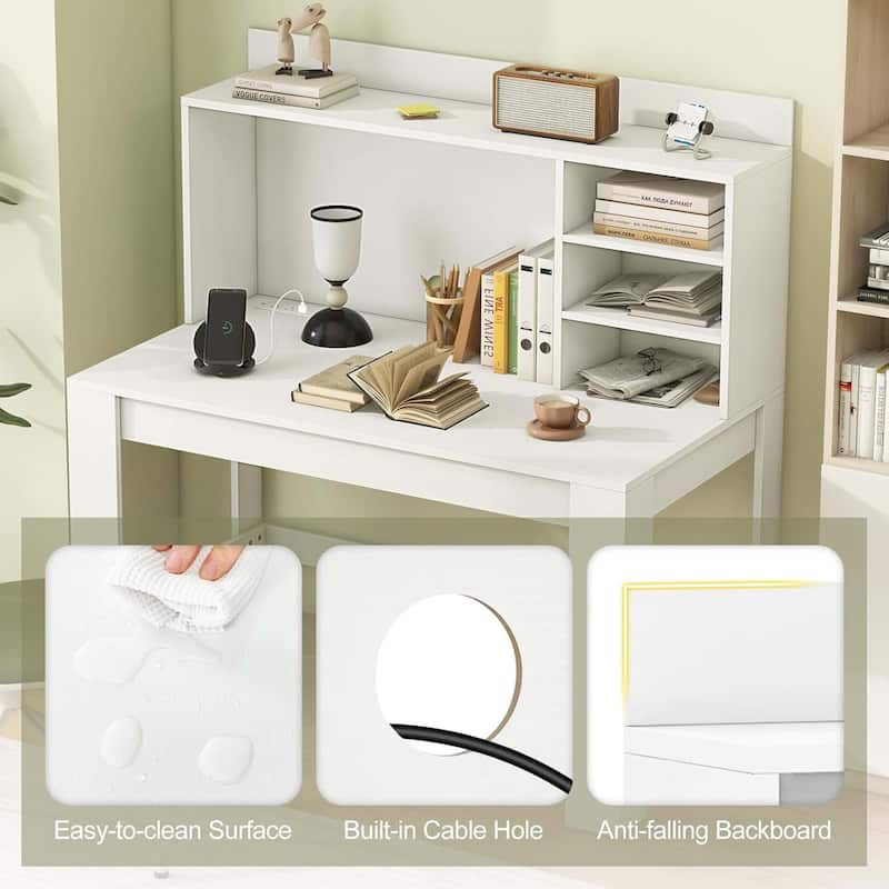 Modern Home Office Desk Computer Desk w/ Hutch & Power Outlets