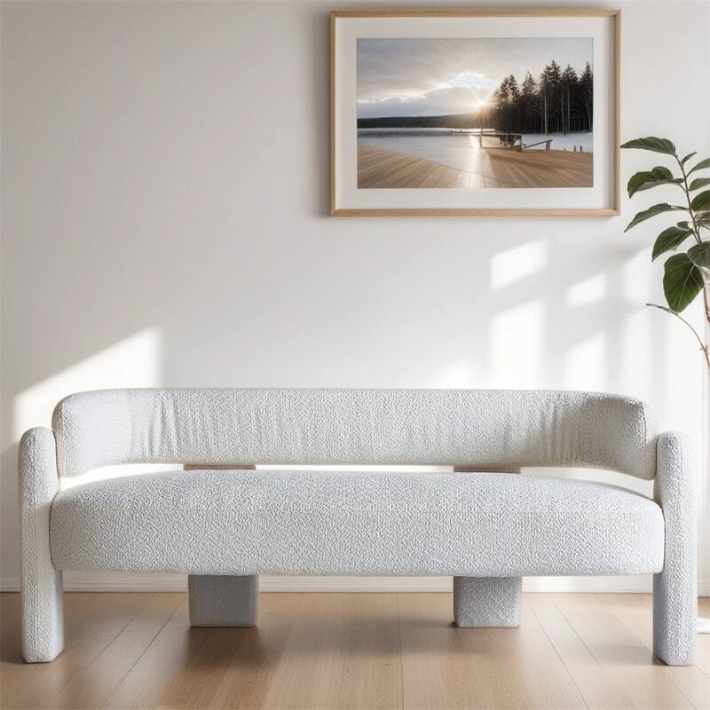 Boucle Upholstery Modern Sofa with Solid Wood Frame and Legs - Beige