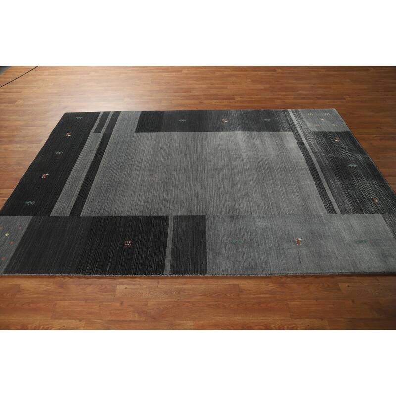 Hand Knotted Oriental 100% Wool Carpet Tribal Animal Pictorial Greys & Charcoal Gabbeh Area Rug - 7' 6'' X 5' 2''