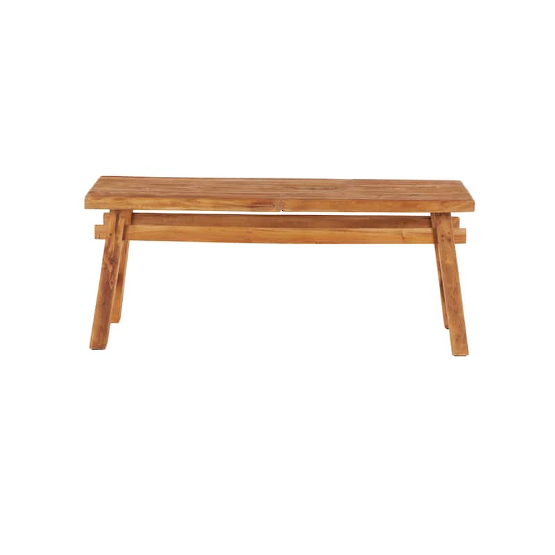 Brown Reclaimed Wood Handmade Distressed Bench with High Trestle Legs