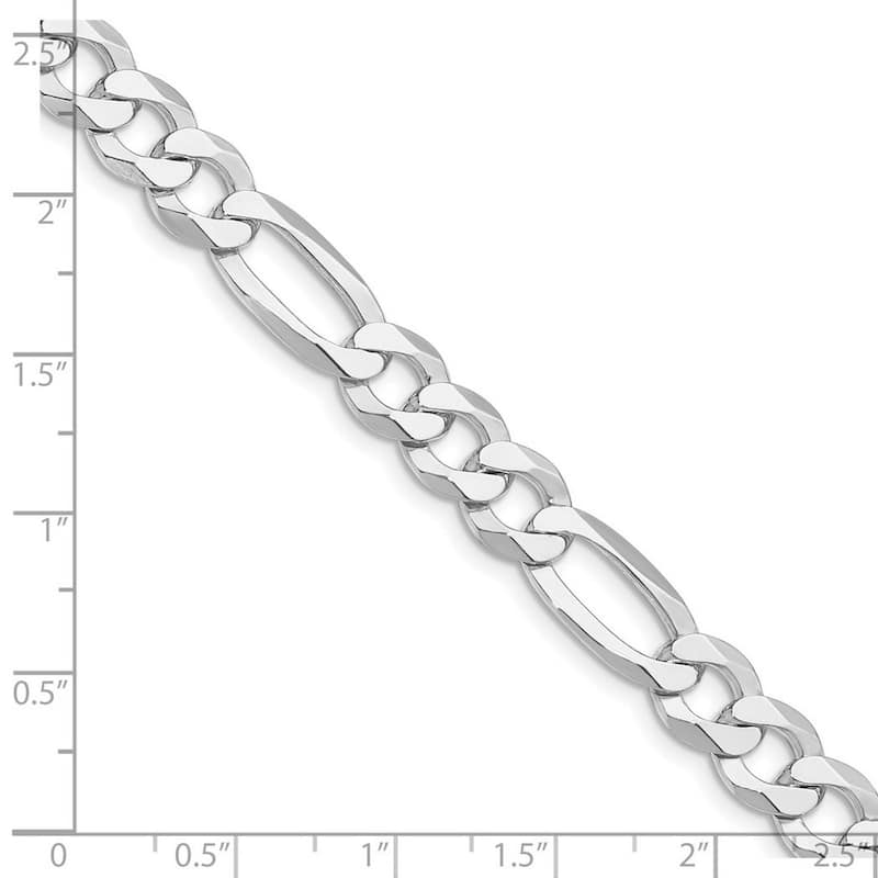 Curata 925 Sterling Silver Rhodium Plated 8.5mm Lightweight Flat Figaro Chain Necklace