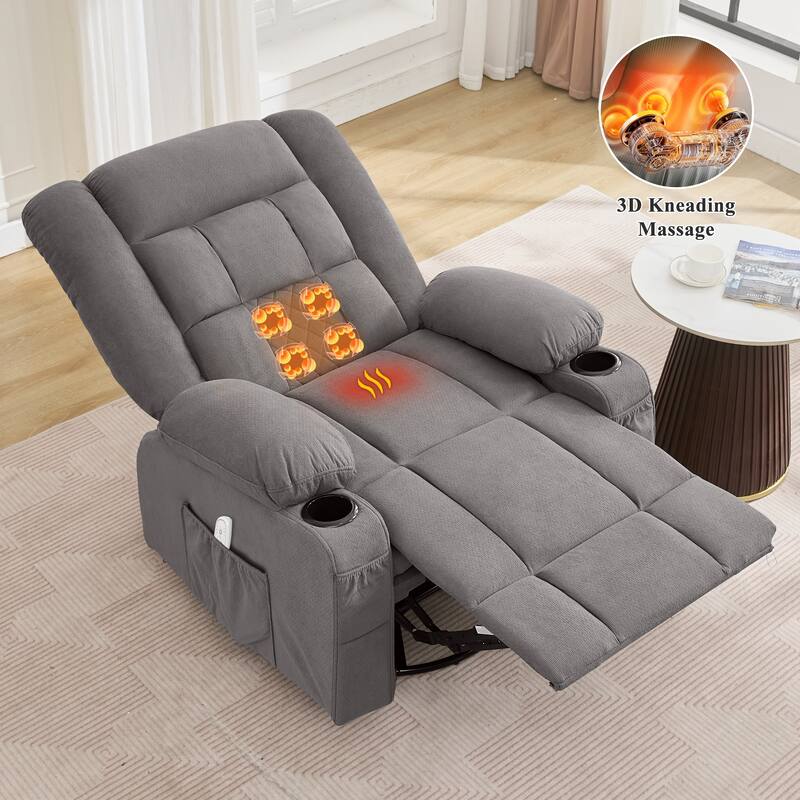 Oversized Massage Rocker Recliner Chair w/4-Point 3D Kneading Massage and Heat & 2 Cup Holders & USB Charge Port, for Bedroom