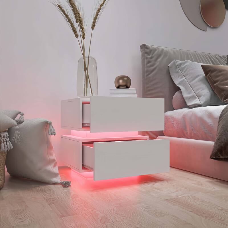 White Nightstand with Bluetooth Control and With RGB Led Light