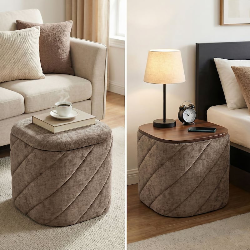 Square Diagonal Tufted Folding Storage Ottoman with Reversible Lid