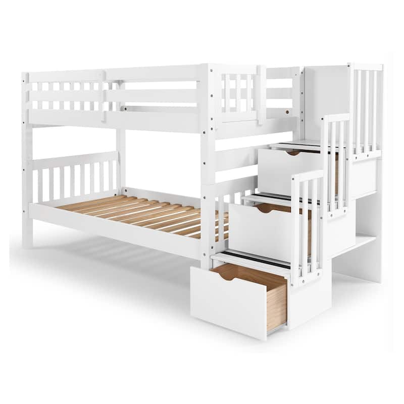 Taylor & Olive Trillium Twin over Twin Stairway Bunk Bed, 3 Steps