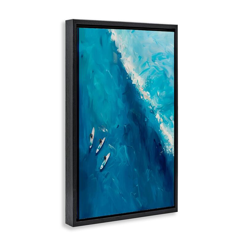 Stupell Surfers & Wave Aerial View Framed Floater Canvas Wall Art Design By LSR Design Studio