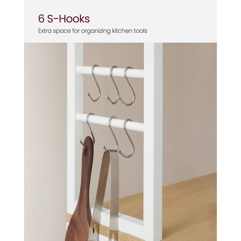 Baker's Rack, Microwave Oven Stand, 6-Tier Kitchen Utility Storage Shelf, 6 Hooks and Metal Frame - 31.5" x 15.7" x 65.7"