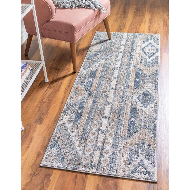 Transitional Wedo Collection Area Rug - 2'7"x13'1" - Navy Blue