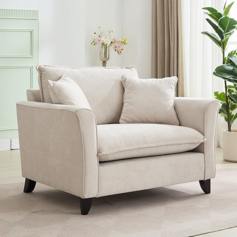 Chenille Upholstered Fabric Accent Chairs Flared Armchairs Livingroom Single Sofa Chairs with Pillows, Removable Washable Covers