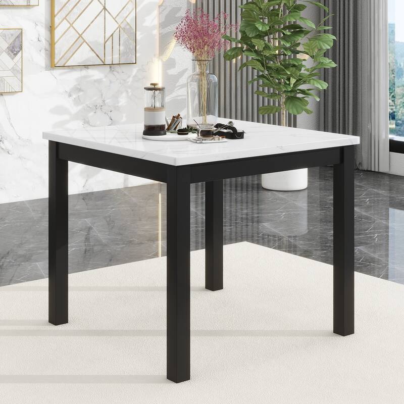 5-piece Counter Height Dining Table Set with One Faux Marble Top Dining Table and Four Velvet-Upholstered Chairs,Grey - N/A